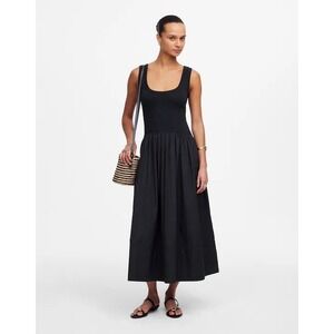 Madewell Jet Black‎ Mixed Poplin Scoopneck Maxi Dress XXS NWT